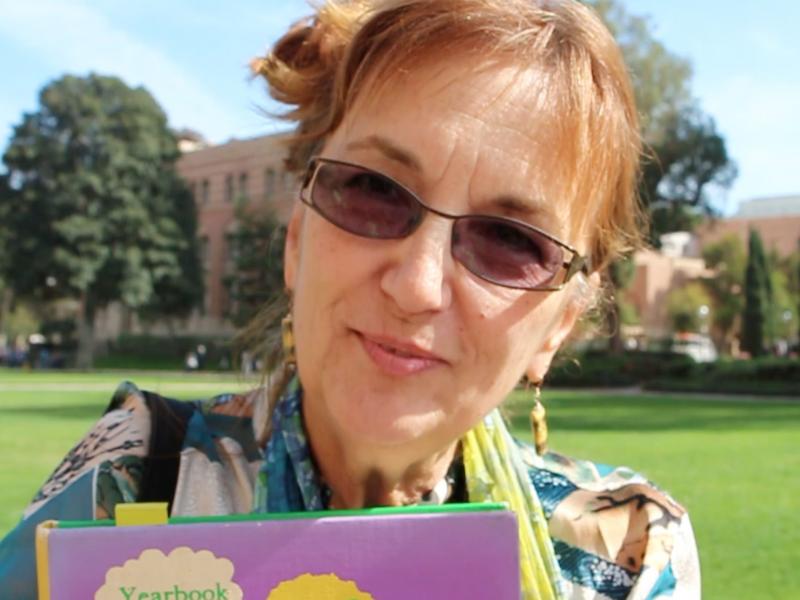 Kathleen Sloane-Jackson brought her Wellesley College yearbook to classmate Hillary Clinton's speech